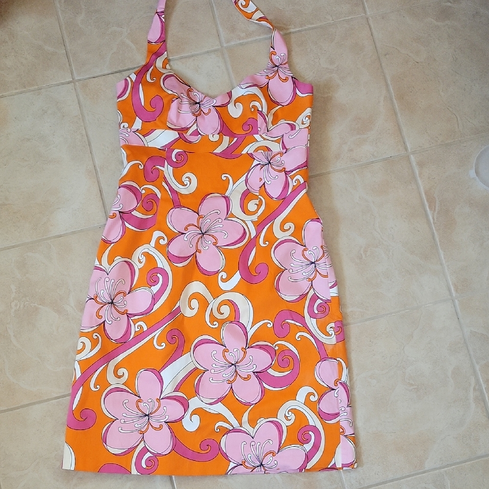 Laundry By Shelli Segal Orange and Pink Floral Mini Dress